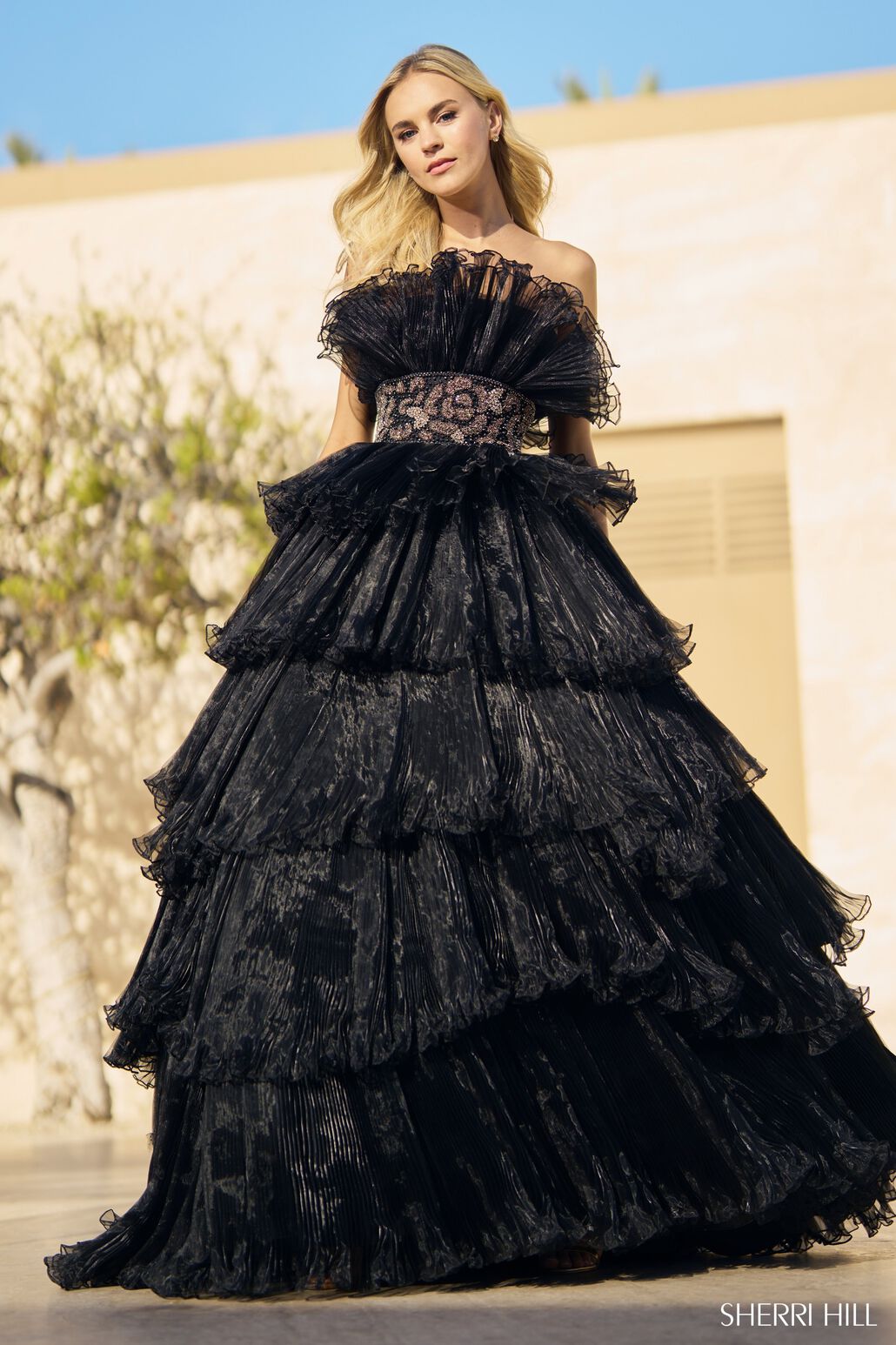 slim fit dress slacks Black V-Neck Sequin Organza Ruffled Made-To-Order Prom Gown