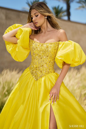 Sherri Hill 55641 prom dress images.  Sherri Hill 55641 is available in these colors: Aqua, Chartreuse, Blush, Peacock, Light Blue, Red, Candy Pink, Bright Yellow, Black, Fuchsia.