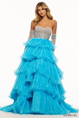 Sherri Hill 55648 prom dress images. Sherri Hill 55648 is available in these colors: Black, Red, Ivory, Rose, Blue, Periwinkle.