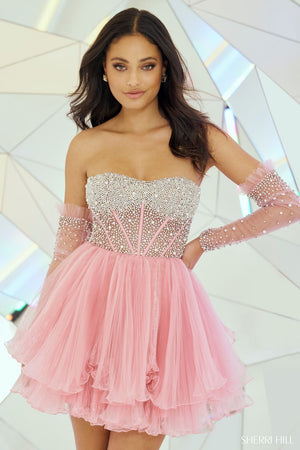 Sherri Hill 55748 prom dress images.  Sherri Hill 55748 is available in these colors: Periwinkle, Ivory, Light Blue, Rose, Black.
