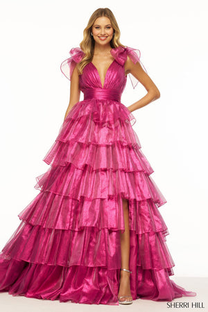 Sherri Hill 56127 prom dress images.  Sherri Hill 56127 is available in these colors: Light Blue, Black, Magenta, Red, Bright Pink, Orchid, Rose, Peacock.