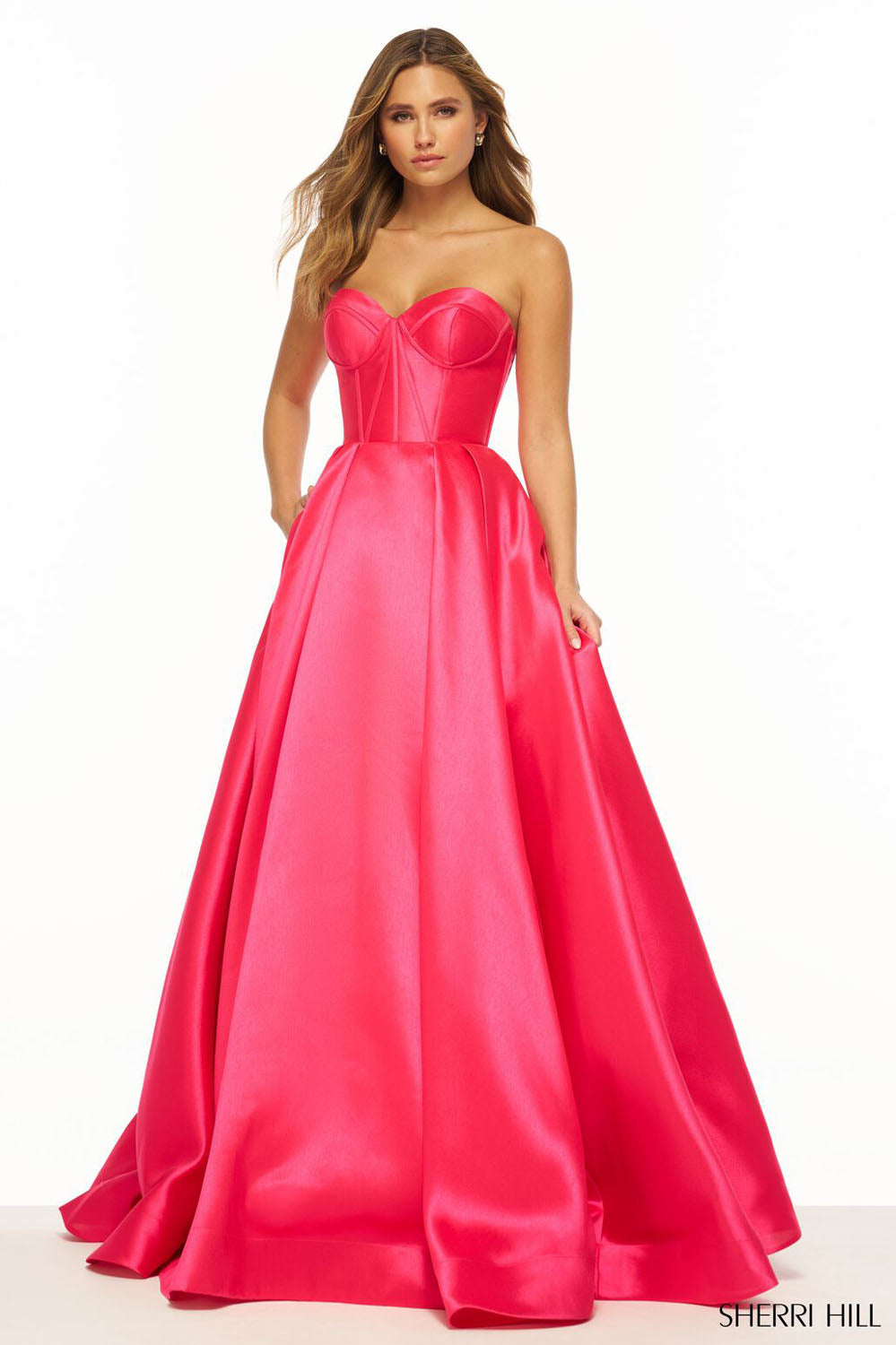 Sherri Hill 56133 prom dress images. Sherri Hill 56133 is available in these colors: Red, Black, Emerald, Royal, Yellow, Ivory, Light Blue, Fuchsia, Lilac, Purple, Champagne, Blush.