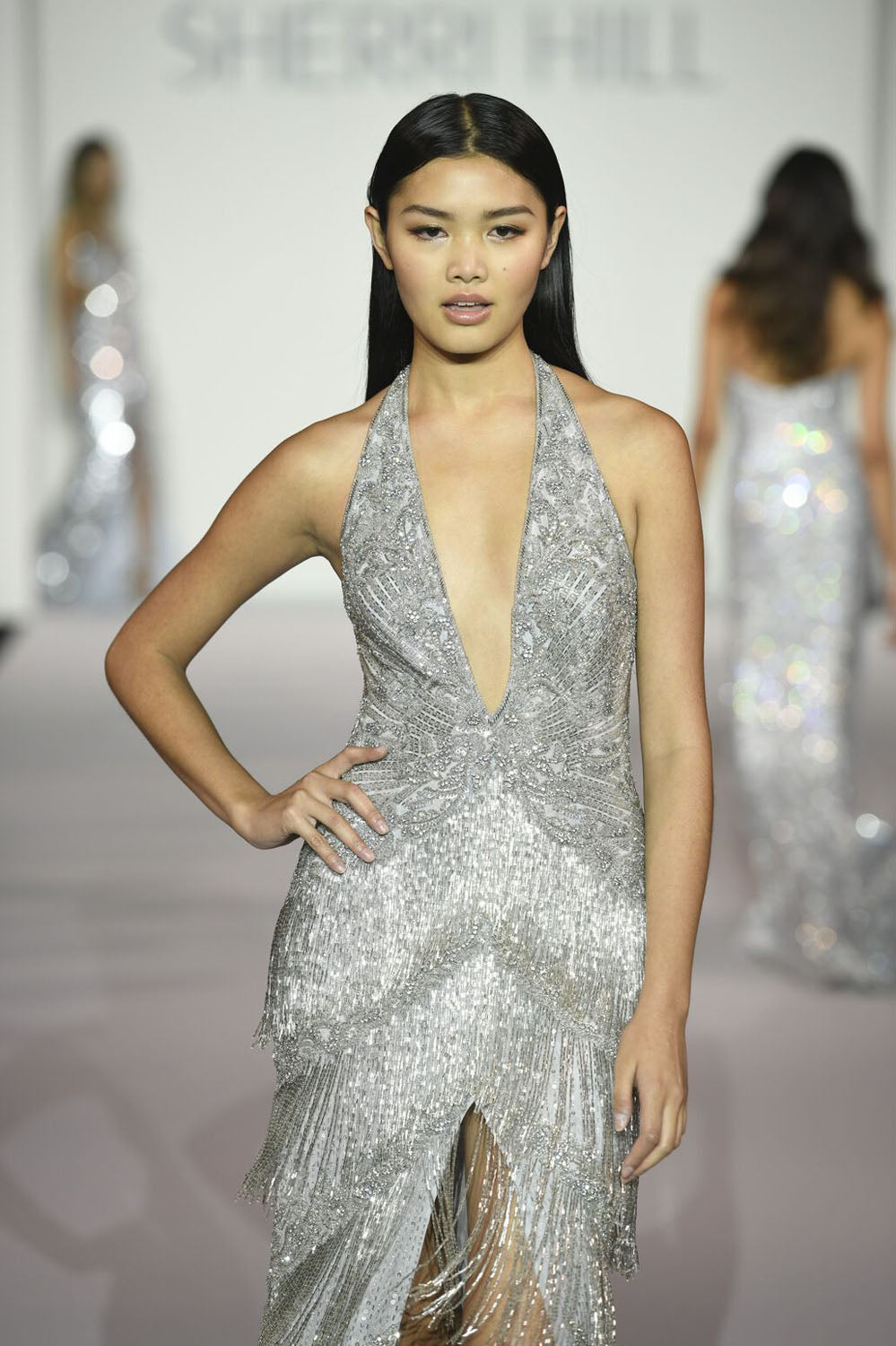 Sherri Hill 56387 prom dress images. Sherri Hill 56387 is available in these colors: Silver, Gold, Red.