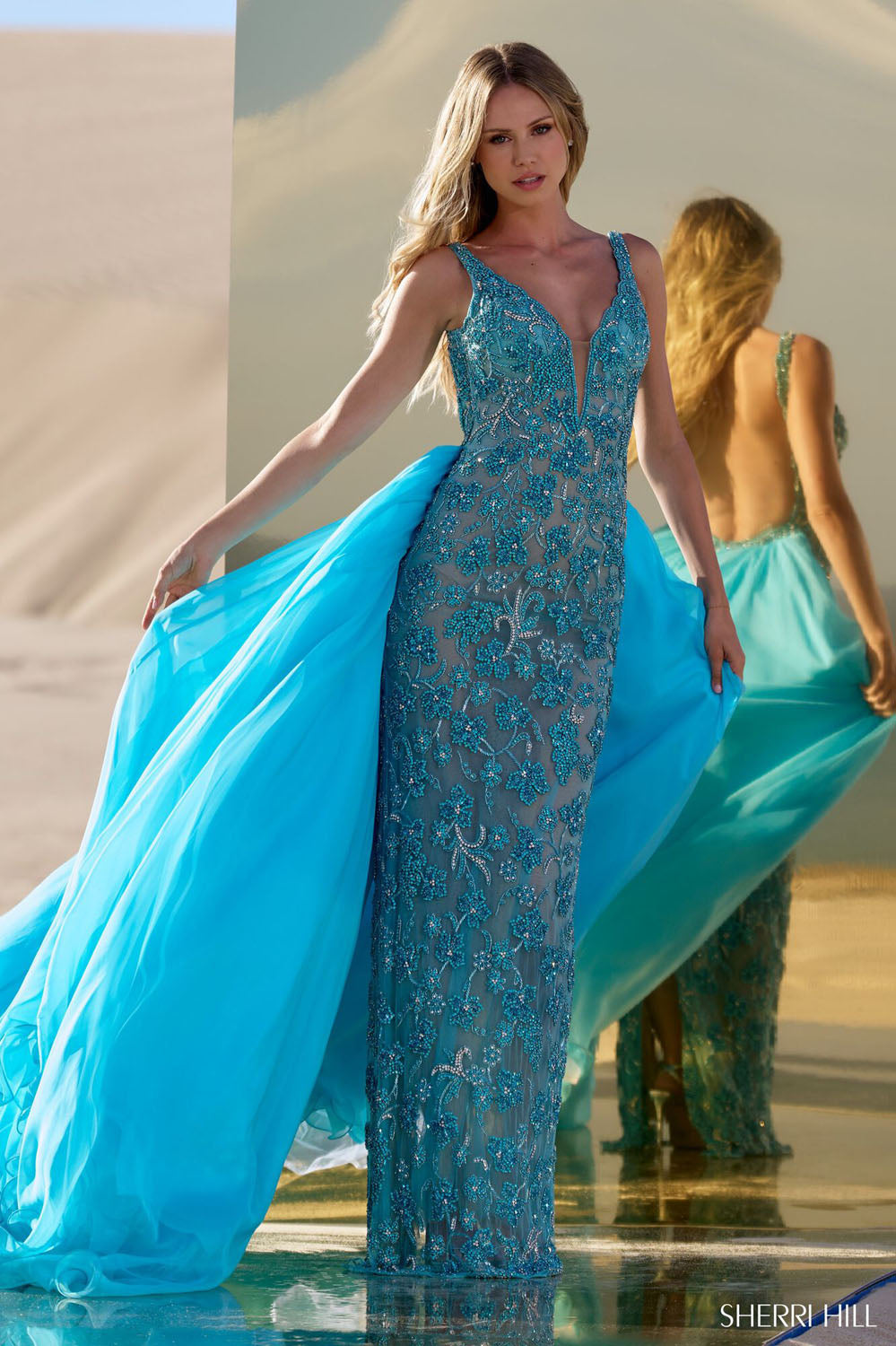 Sherri Hill 56390 prom dress images. Sherri Hill 56390 is available in these colors: Periwinkle, Blush, Jade, Bright Pink Nude, Red Fuchsia Nude.