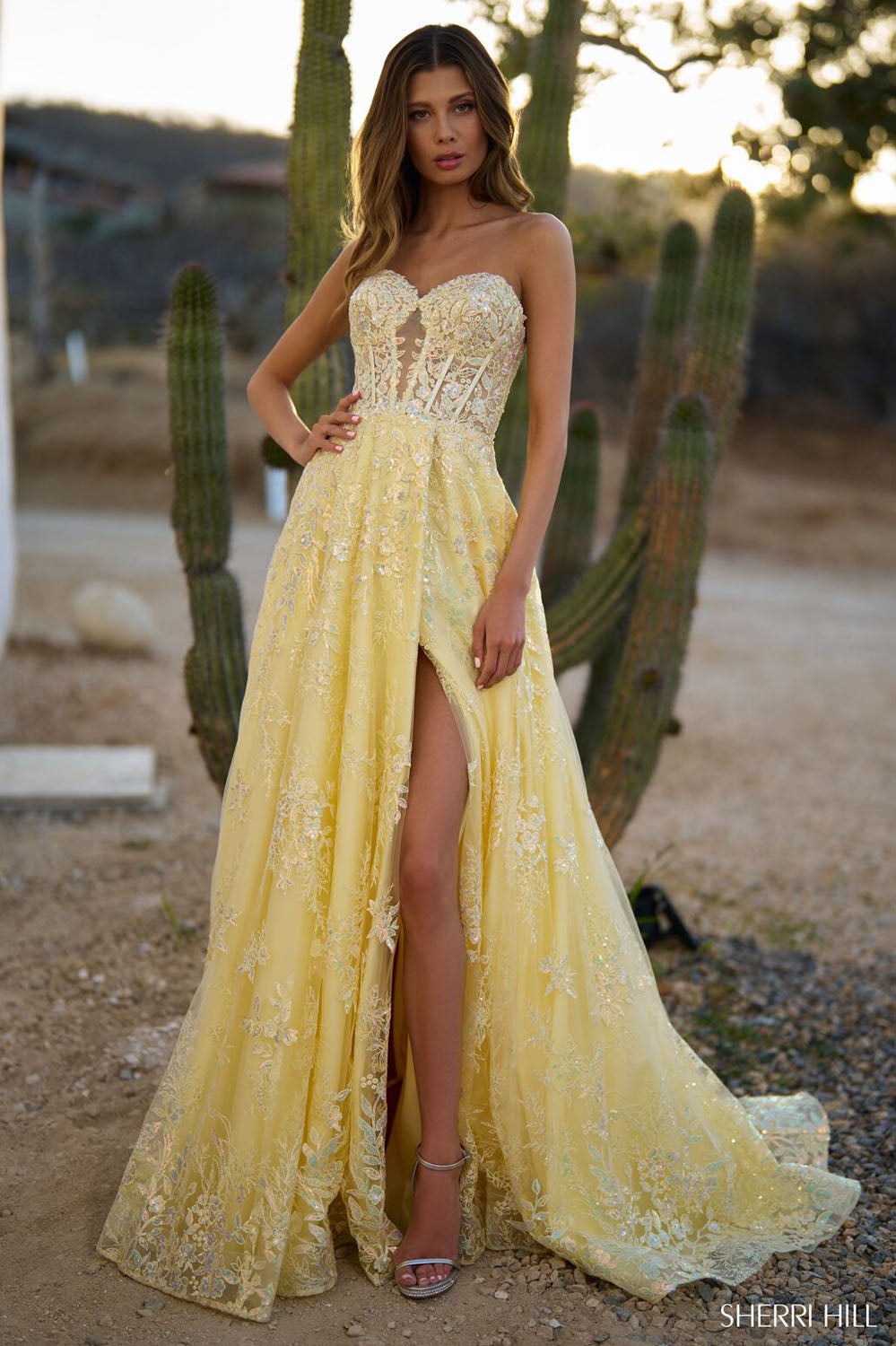 Sherri Hill 56577 prom dress images. Sherri Hill 56577 is available in these colors: Black, Blush, Fuchsia, Ivory, Light Blue, Teal, Navy, Periwinkle, Red, Royal, Yellow.