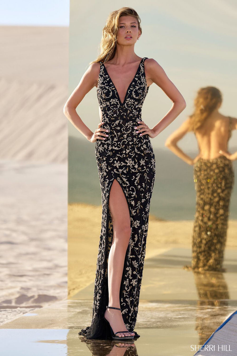 Sherri Hill 56671 Dress | Sherri Hill Dresses | Formal Approach 2 / Black Gold Gunmetal