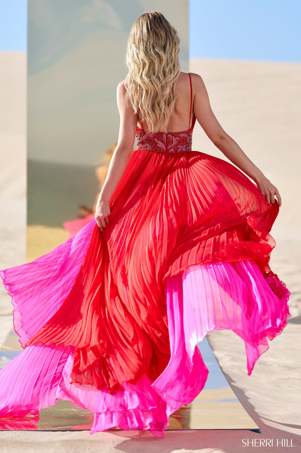 Sherri Hill 56700 prom dress images. Sherri Hill 56700 is available in these colors: Red Fuchsia.