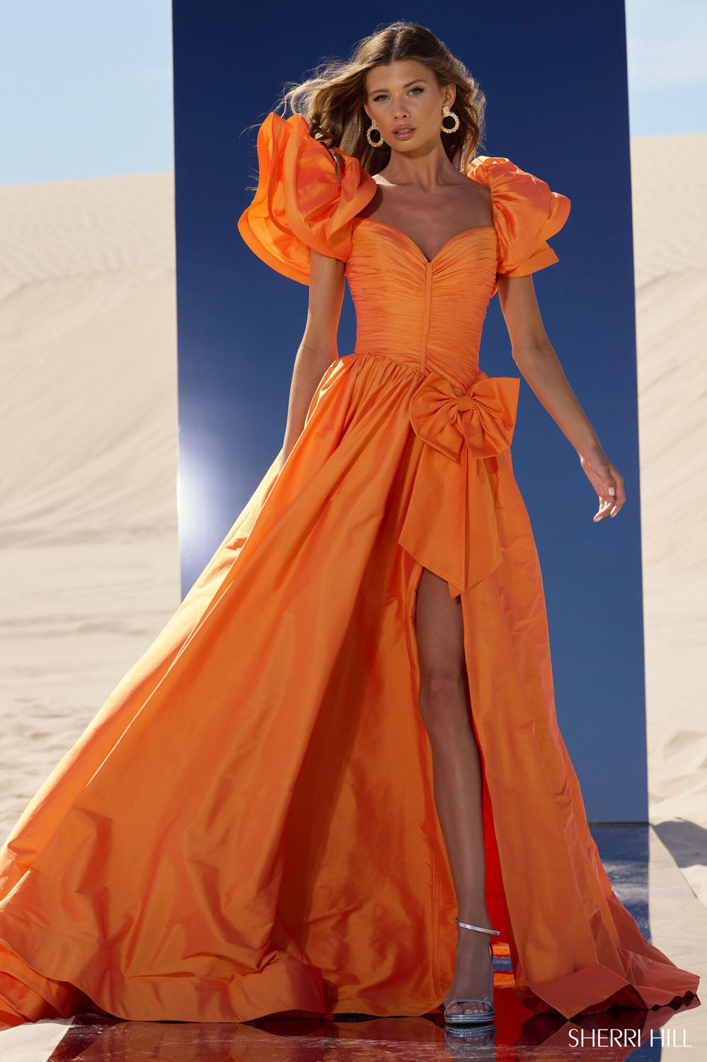 Sherri Hill 56743 prom dress images. Sherri Hill 56743 is available in these colors: Bright Fuchsia, Red, Black, Peacock, Yellow, Chartreuse, Light Orange.