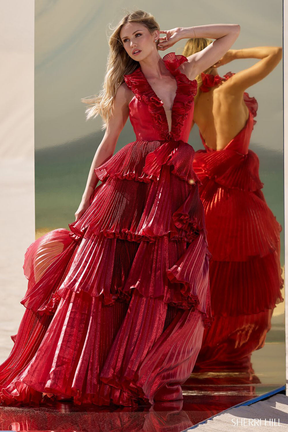 Sherri Hill 56801 prom dress images. Sherri Hill 56801 is available in these colors: Chartreuse, Black, Peacock, Silver, Purple, Gold, Fuchsia, Charcoal, Bronze, Bright Pink, Red.