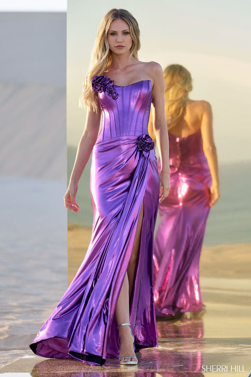 Sherri Hill 56839 prom dress images. Sherri Hill 56839 is available in these colors: Black, Silver, Magenta, Ocean Blue, Gold, Lilac.