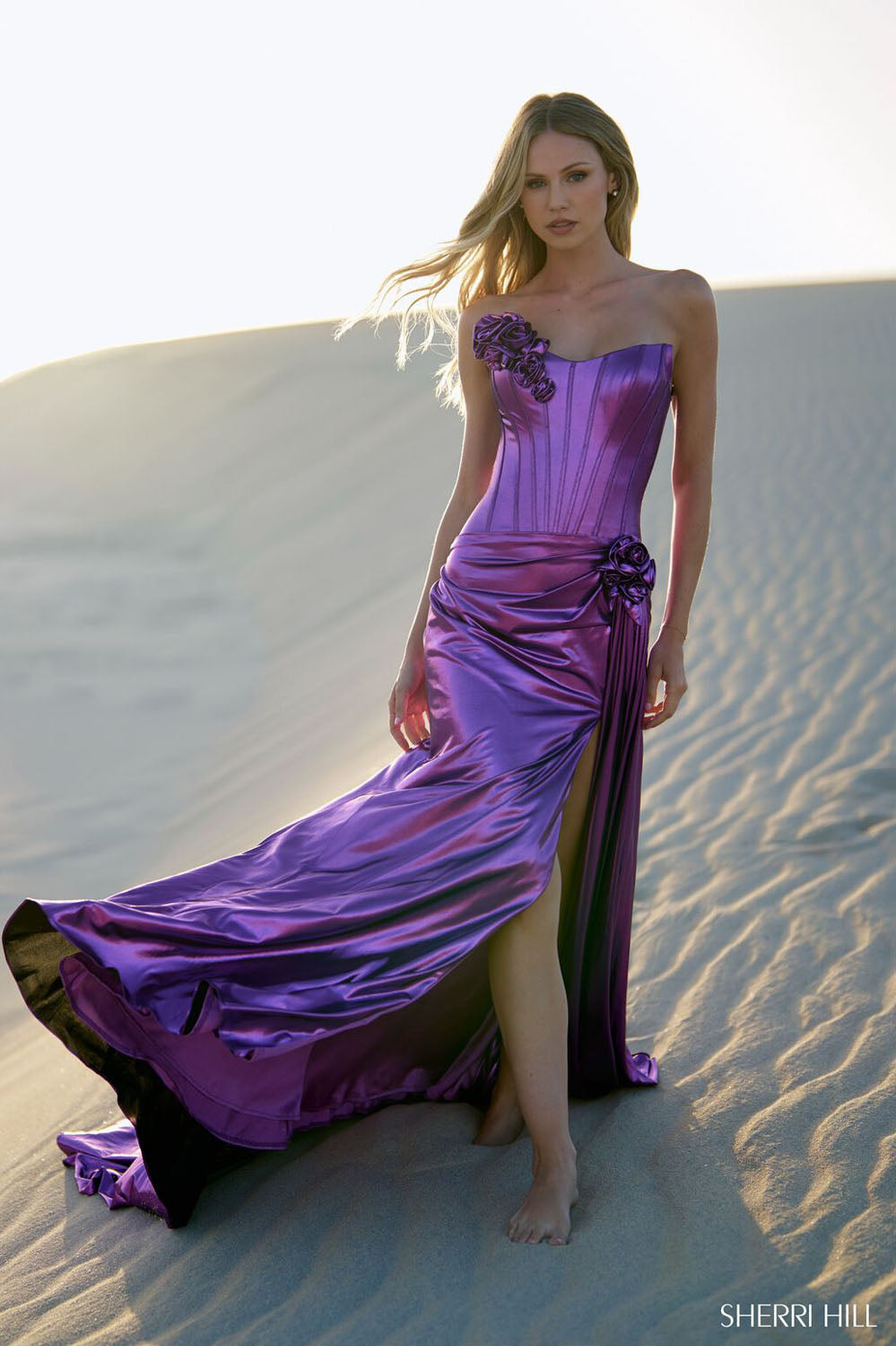 Sherri Hill 56839 prom dress images. Sherri Hill 56839 is available in these colors: Black, Silver, Magenta, Ocean Blue, Gold, Lilac.
