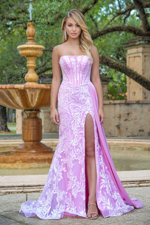 Ava Presley 28291 prom dress images. Ava Presley 28291 is available in these colors: Iridescent Light Blue, Iridescent Light Pink.