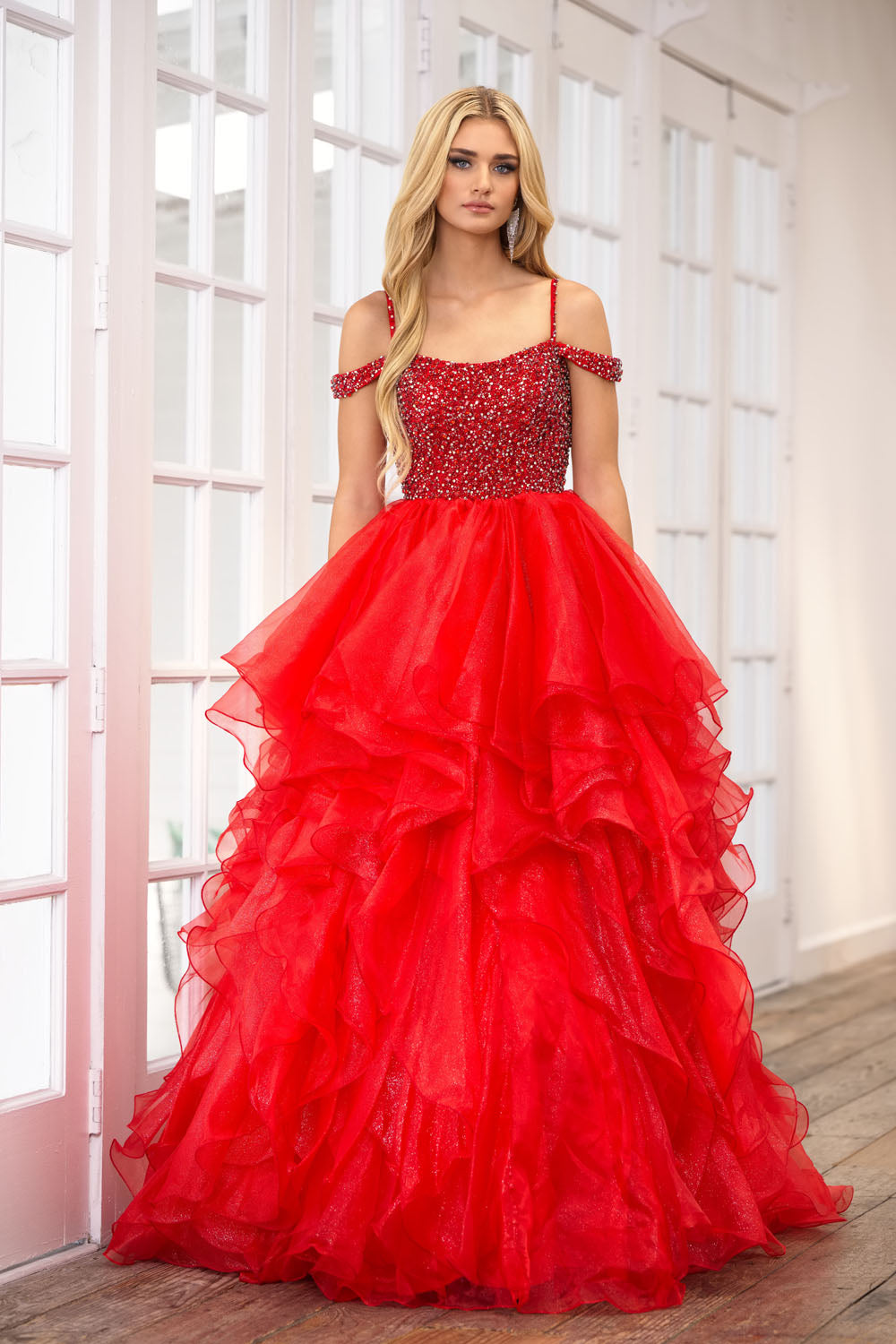 Ava Presley 28557 prom dress images. Ava Presley 28557 is available in these colors: Royal, Red.
