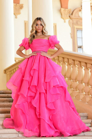 Ava Presley 28571 prom dress images. Ava Presley 28571 is available in these colors: Royal, Red, Orchid, Light Blue, White, Fuchsia, Black.
