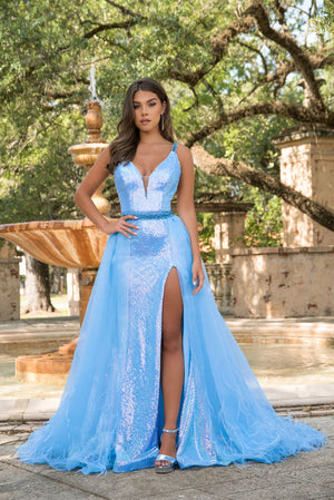 Ava Presley 28572 prom dress images. Ava Presley 28572 is available in these colors: Powder Blue, Iridescent White.
