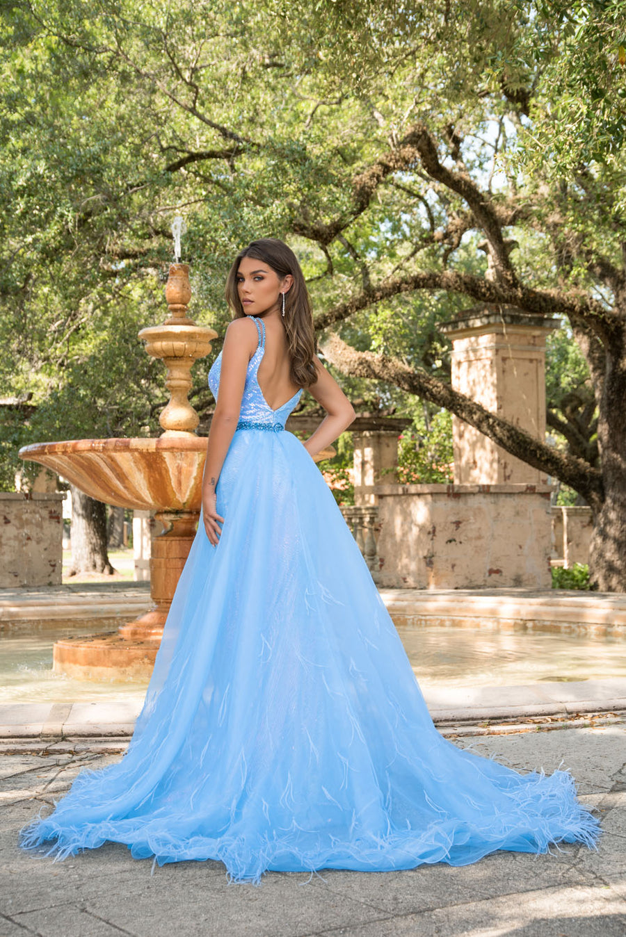 Ava Presley 28572 prom dress images. Ava Presley 28572 is available in these colors: Powder Blue, Iridescent White.
