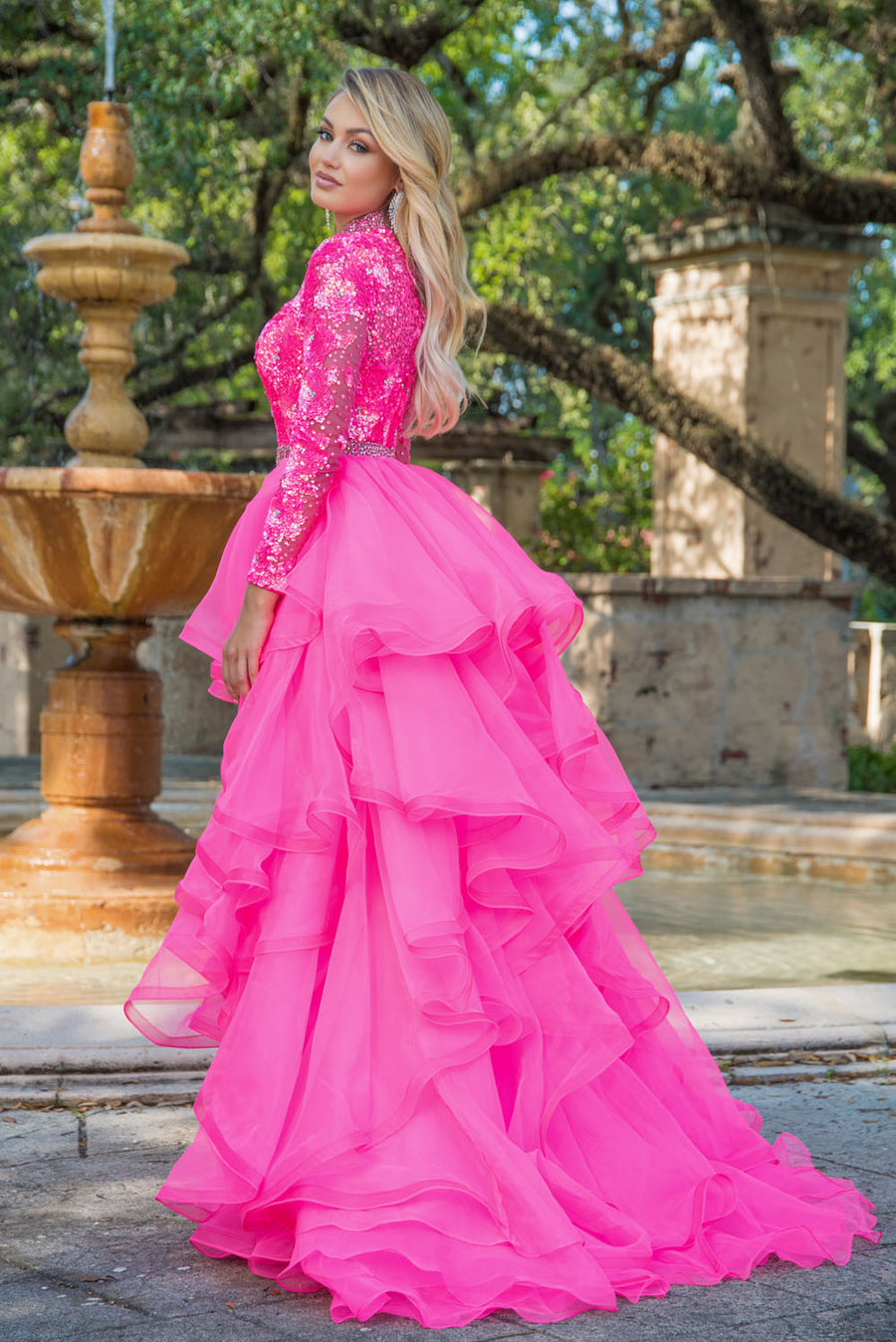 Ava Presley 28595 prom dress images. Ava Presley 28595 is available in these colors: Neon Pink, Turquoise.