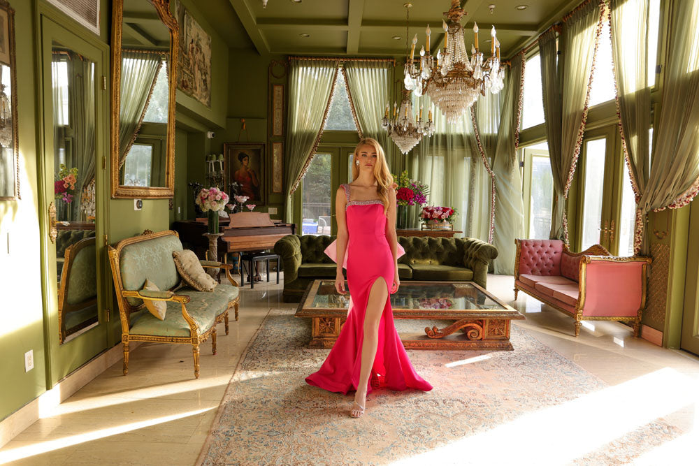 Ava Presley 29121 prom dress images. Ava Presley 29121 is available in these colors: White, Red, Periwinkle, Black Hot Pink, Hot Pink Light Pink.