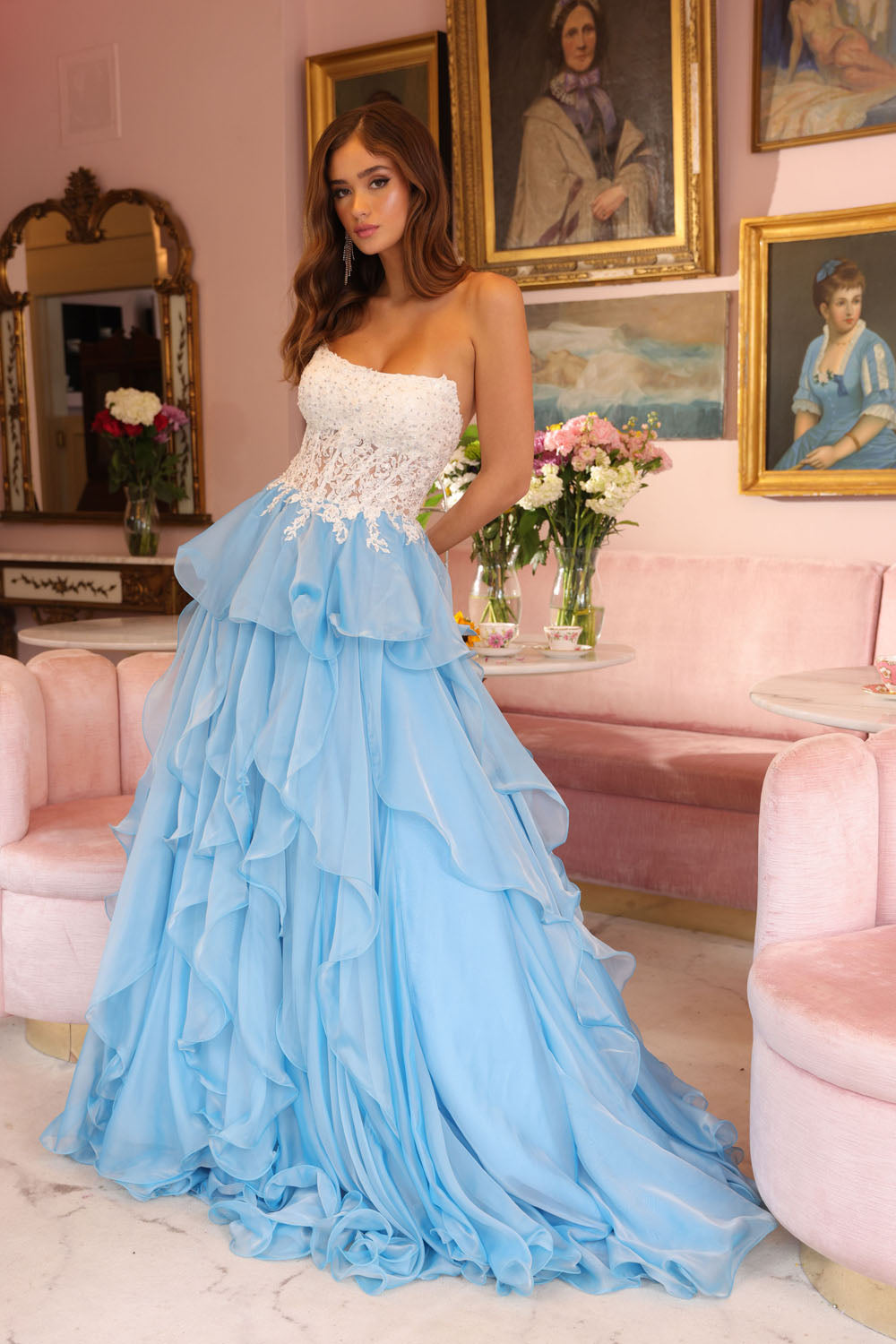 Ava Presley 29133 prom dress images.  Ava Presley 29133 is available in these colors: White  Light Blue,White  Pink.