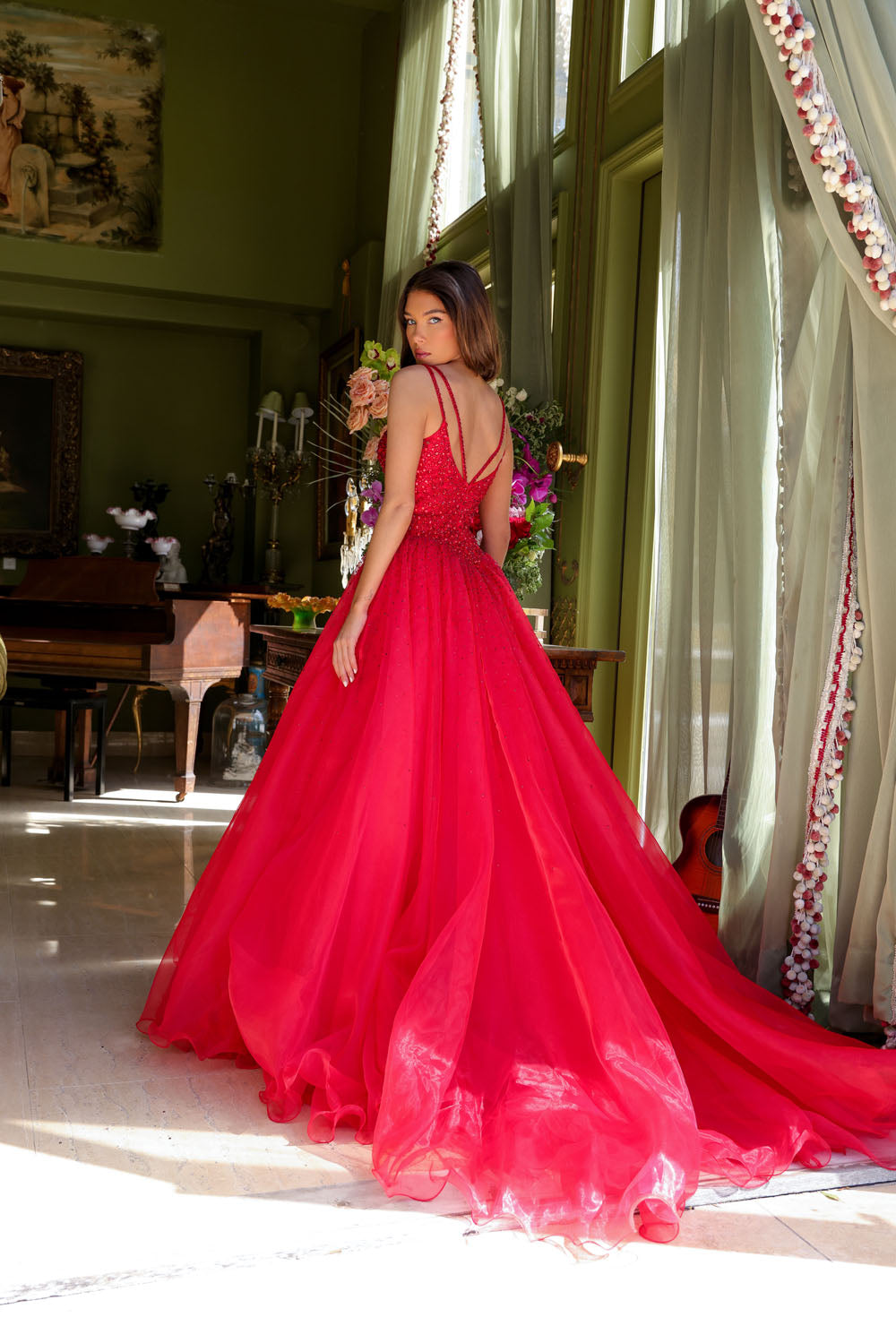 Ava Presley 29522 prom dress images. Ava Presley 29522 is available in these colors: Red, Periwinkle, White, Light Blue.