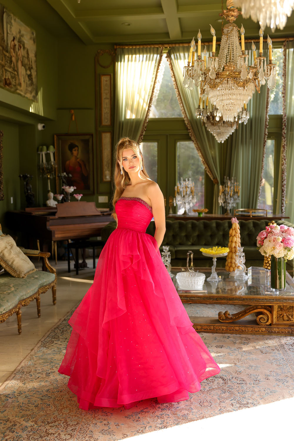 Ava Presley 29524 prom dress images. Ava Presley 29524 is available in these colors: Hot Pink, Light Blue, White, Periwinkle.