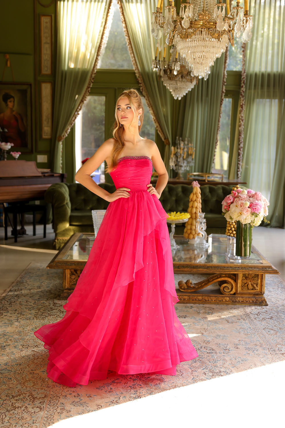 Ava Presley 29524 prom dress images. Ava Presley 29524 is available in these colors: Hot Pink, Light Blue, White, Periwinkle.