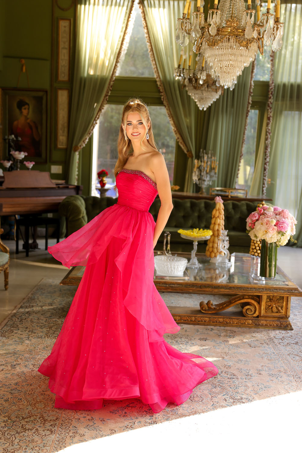 Ava Presley 29524 prom dress images. Ava Presley 29524 is available in these colors: Hot Pink, Light Blue, White, Periwinkle.