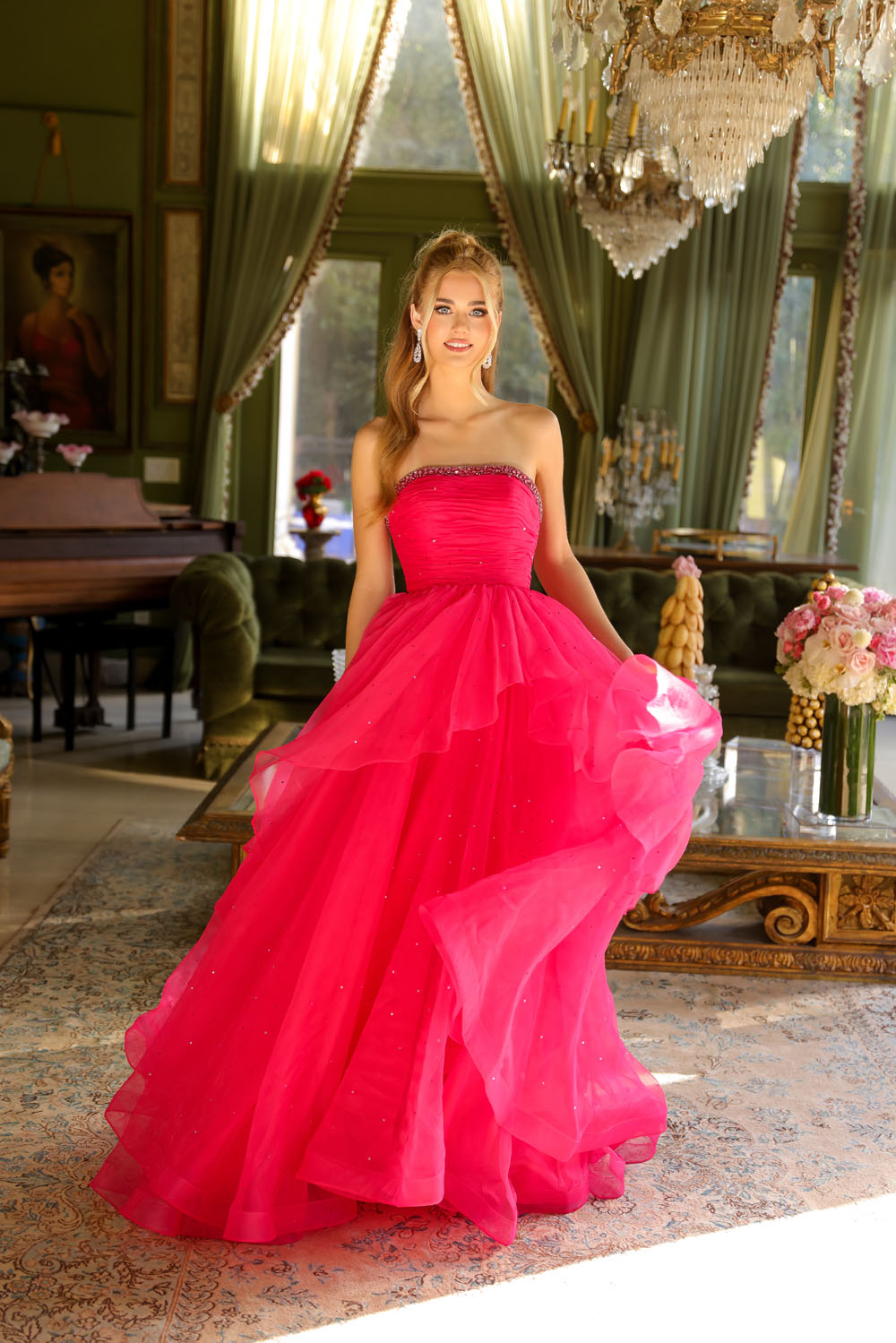 Ava Presley 29524 prom dress images. Ava Presley 29524 is available in these colors: Hot Pink, Light Blue, White, Periwinkle.