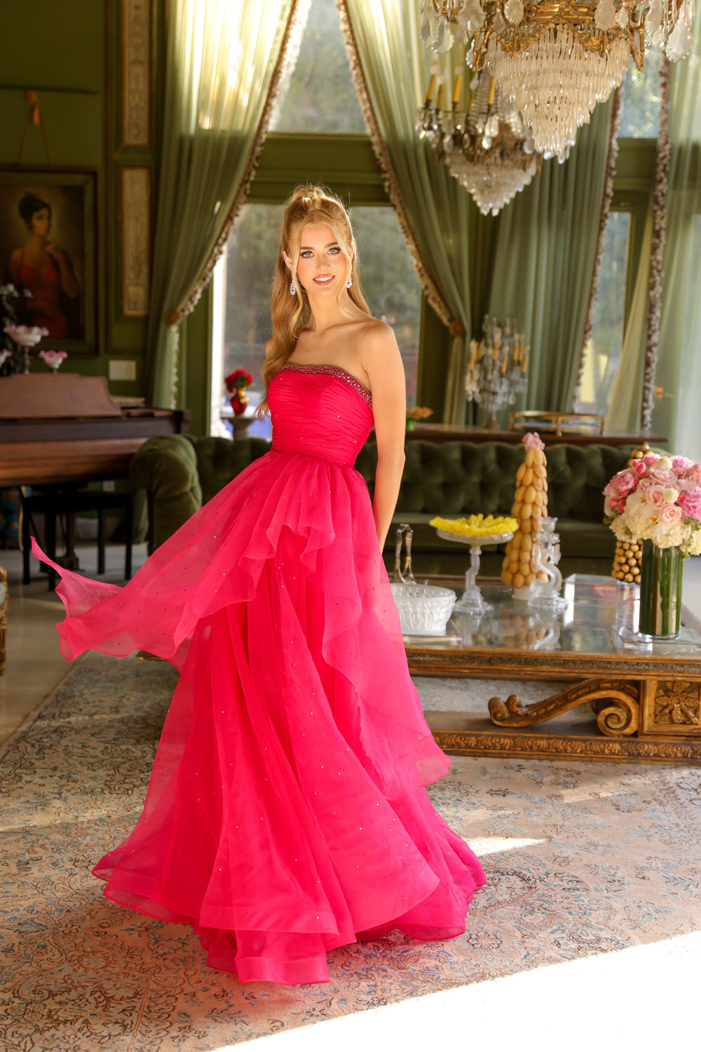 Ava Presley 29524 prom dress images. Ava Presley 29524 is available in these colors: Hot Pink, Light Blue, White, Periwinkle.