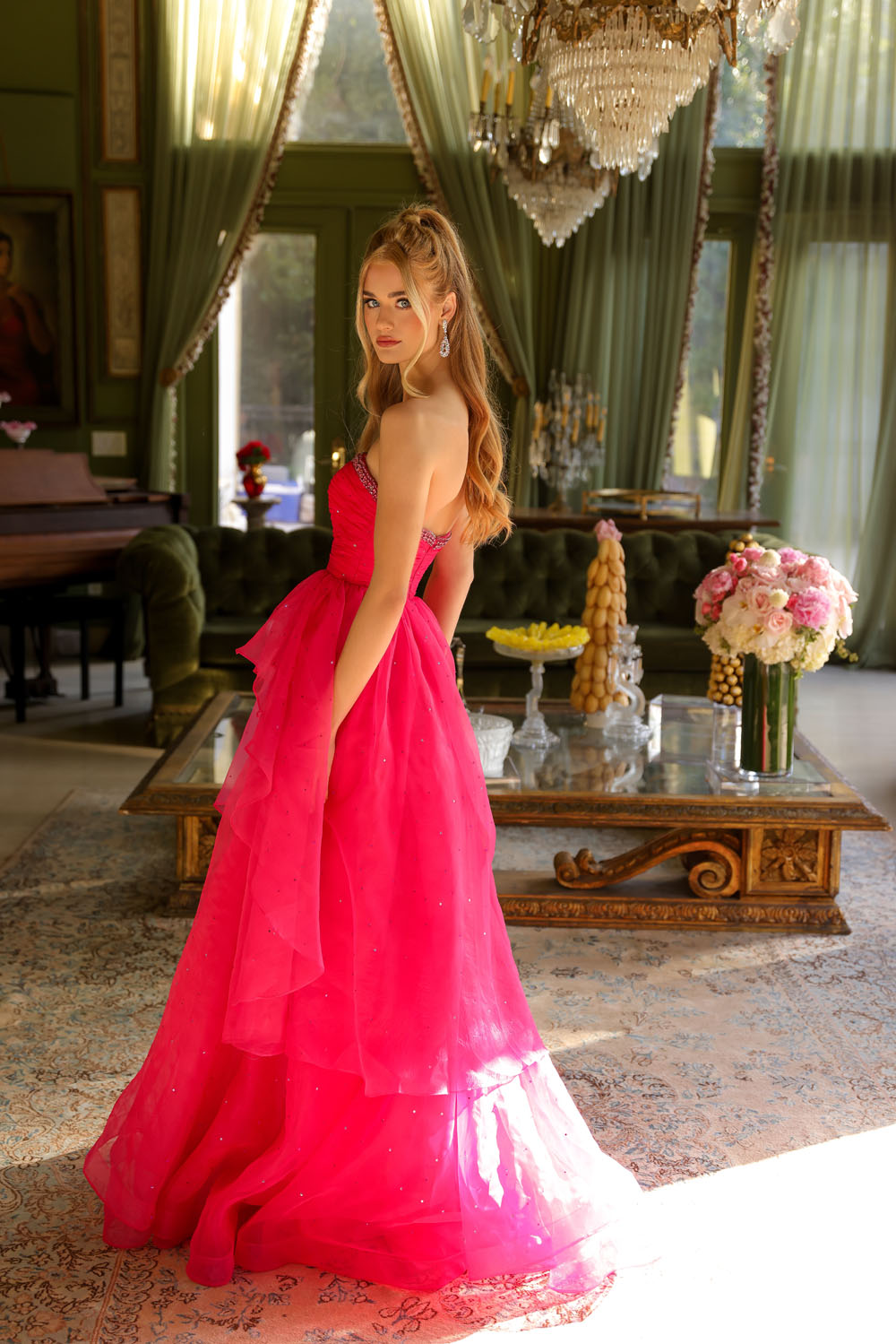 Ava Presley 29524 prom dress images. Ava Presley 29524 is available in these colors: Hot Pink, Light Blue, White, Periwinkle.