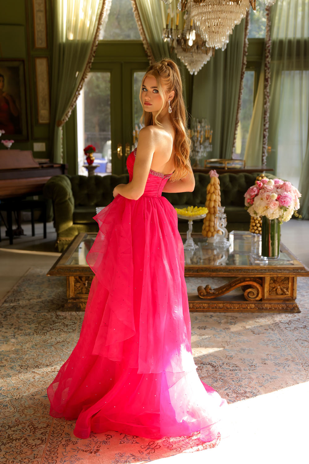 Ava Presley 29524 prom dress images. Ava Presley 29524 is available in these colors: Hot Pink, Light Blue, White, Periwinkle.