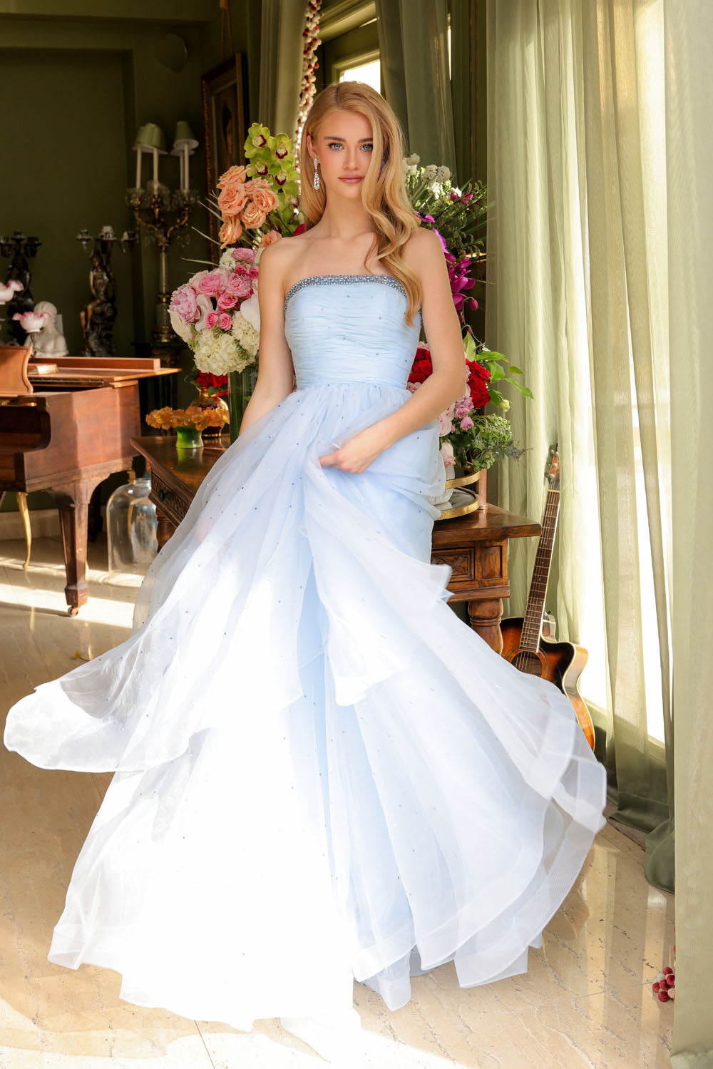 Ava Presley 29524 prom dress images. Ava Presley 29524 is available in these colors: Hot Pink, Light Blue, White, Periwinkle.