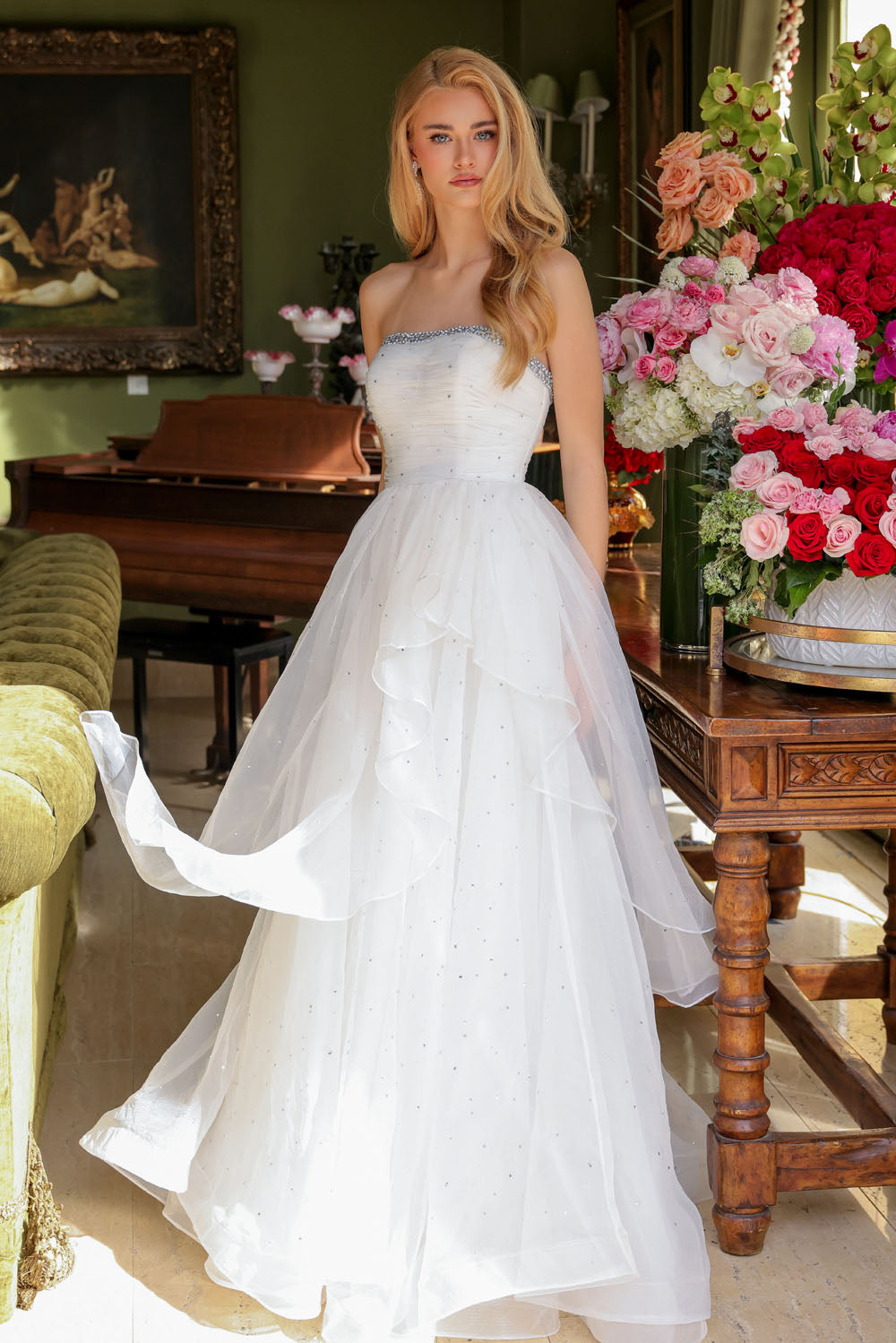 Ava Presley 29524 prom dress images. Ava Presley 29524 is available in these colors: Hot Pink, Light Blue, White, Periwinkle.