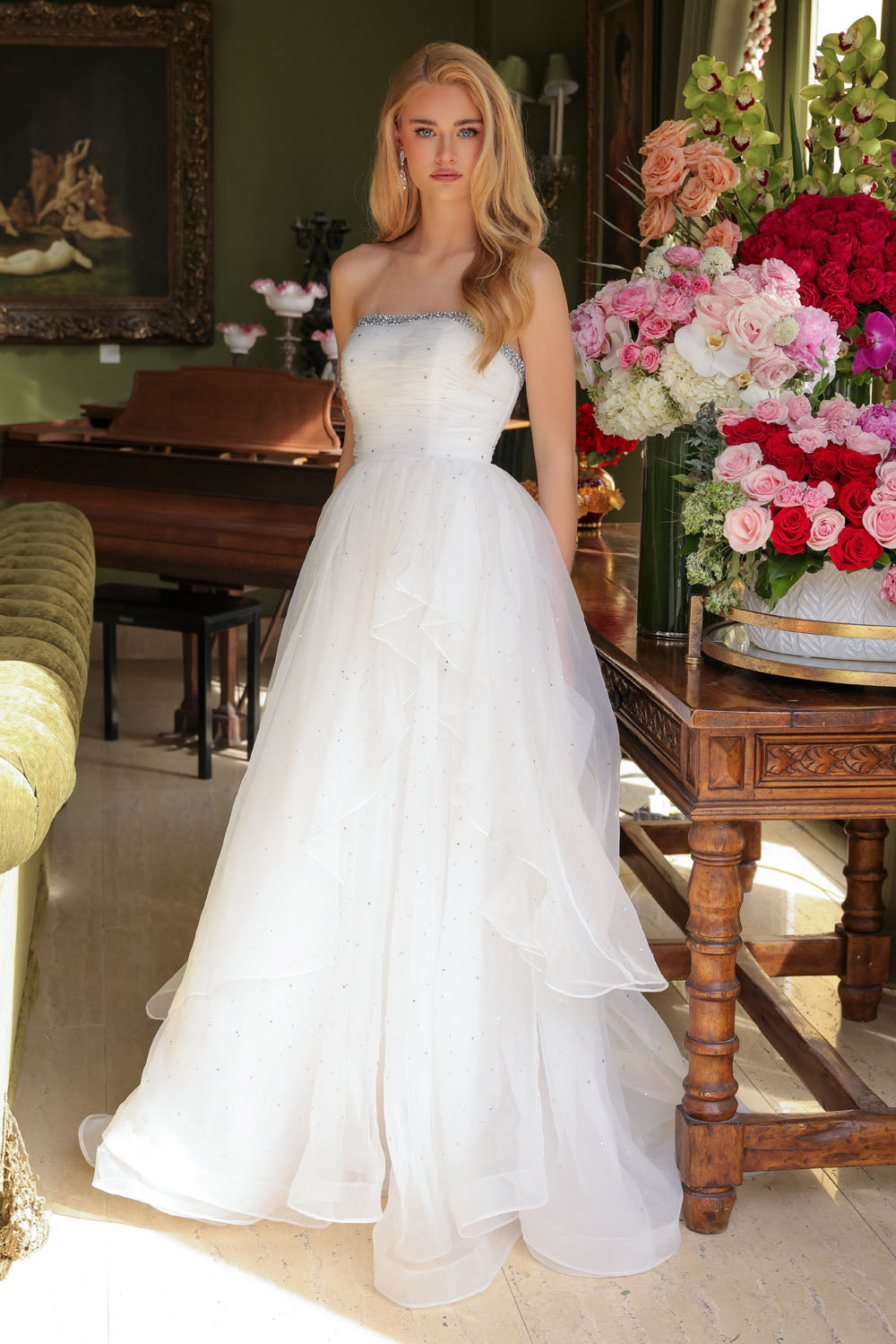 Ava Presley 29524 prom dress images. Ava Presley 29524 is available in these colors: Hot Pink, Light Blue, White, Periwinkle.