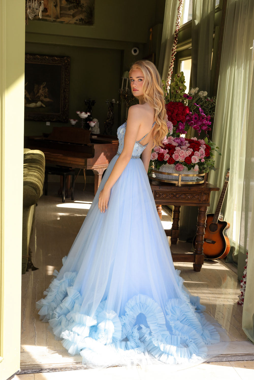 Ava Presley 29527 prom dress images. Ava Presley 29527 is available in these colors: Light Blue, Red, Periwinkle.