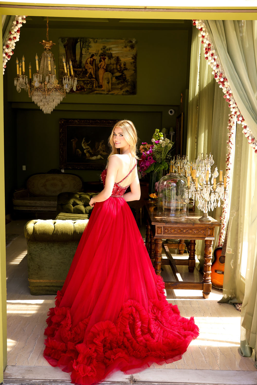 Ava Presley 29527 prom dress images. Ava Presley 29527 is available in these colors: Light Blue, Red, Periwinkle.