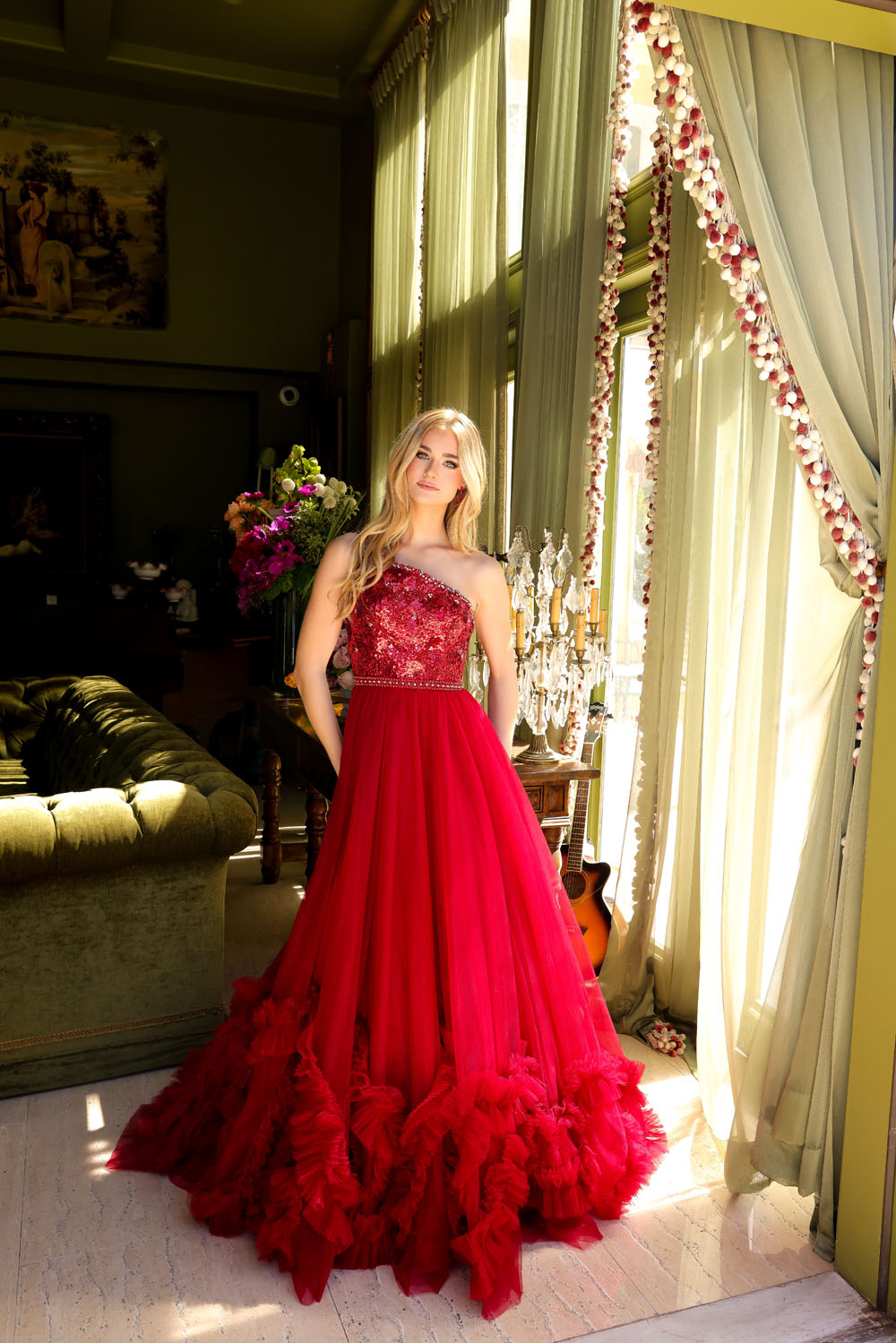 Ava Presley 29527 prom dress images. Ava Presley 29527 is available in these colors: Light Blue, Red, Periwinkle.