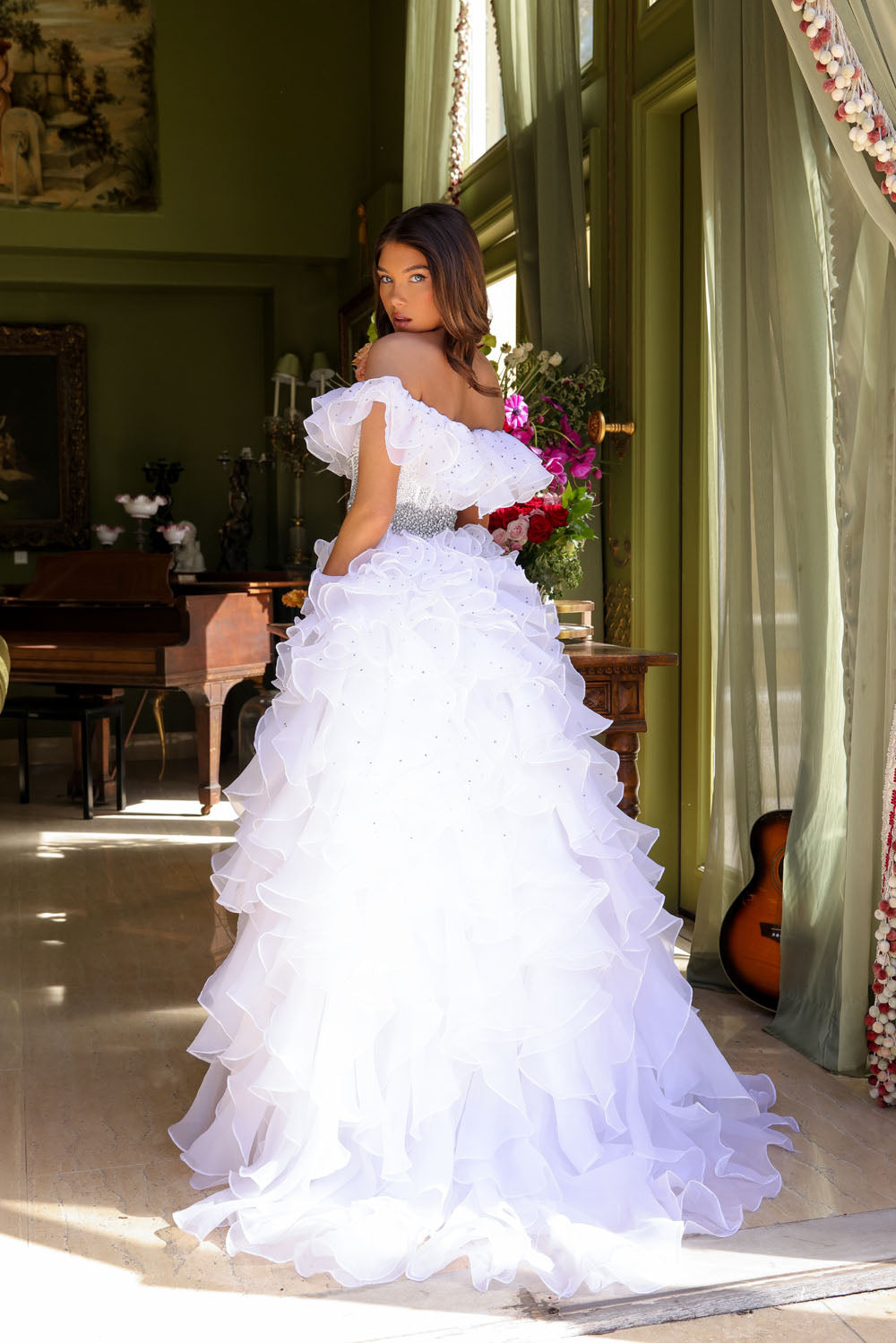 Ava Presley 29533 prom dress images. Ava Presley 29533 is available in these colors: White, Light Blue, Hot Pink.