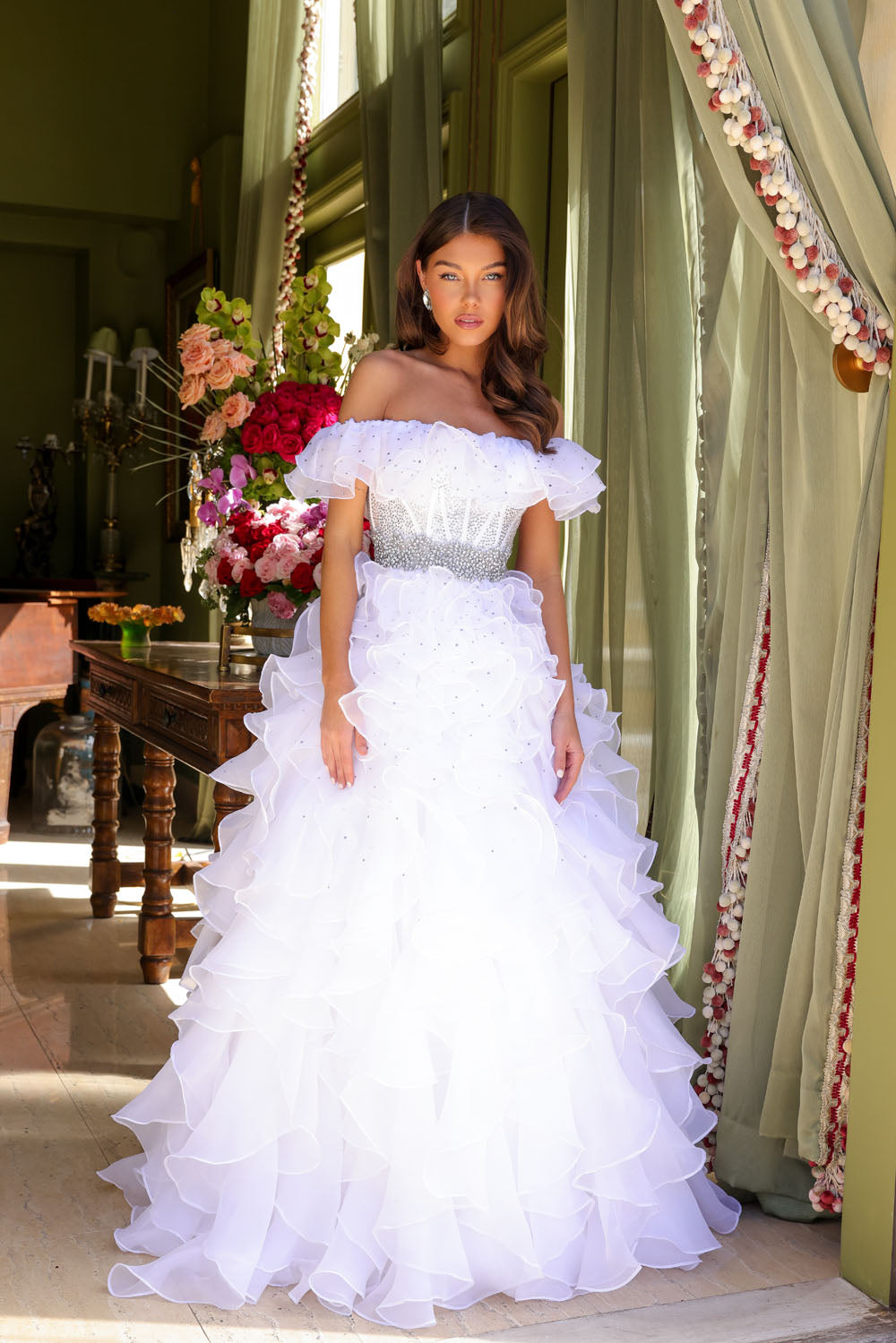 Ava Presley 29533 prom dress images. Ava Presley 29533 is available in these colors: White, Light Blue, Hot Pink.