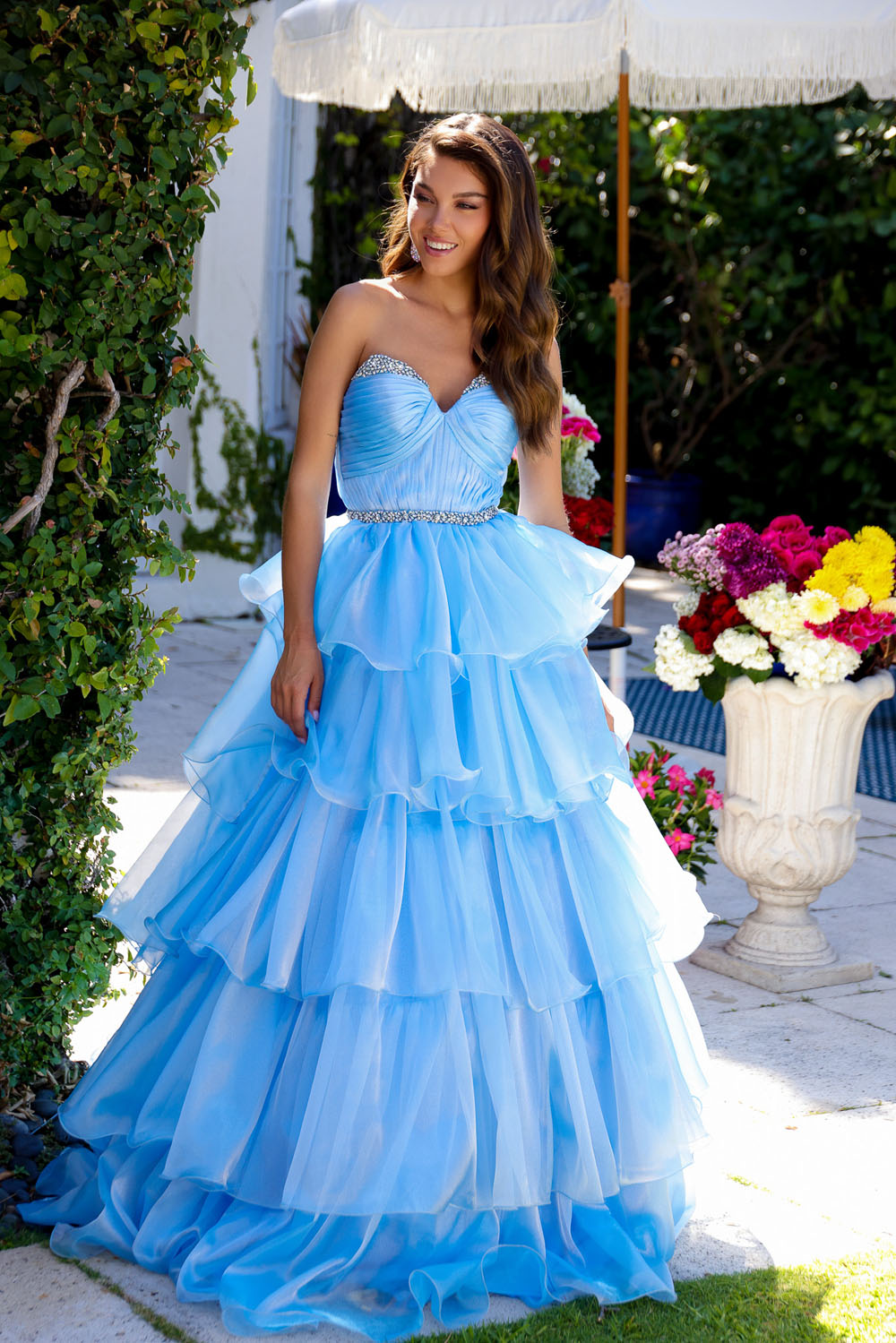 Ava Presley 29546 prom dress images. Ava Presley 29546 is available in these colors: Coral Pink, Sky Blue, Teal.