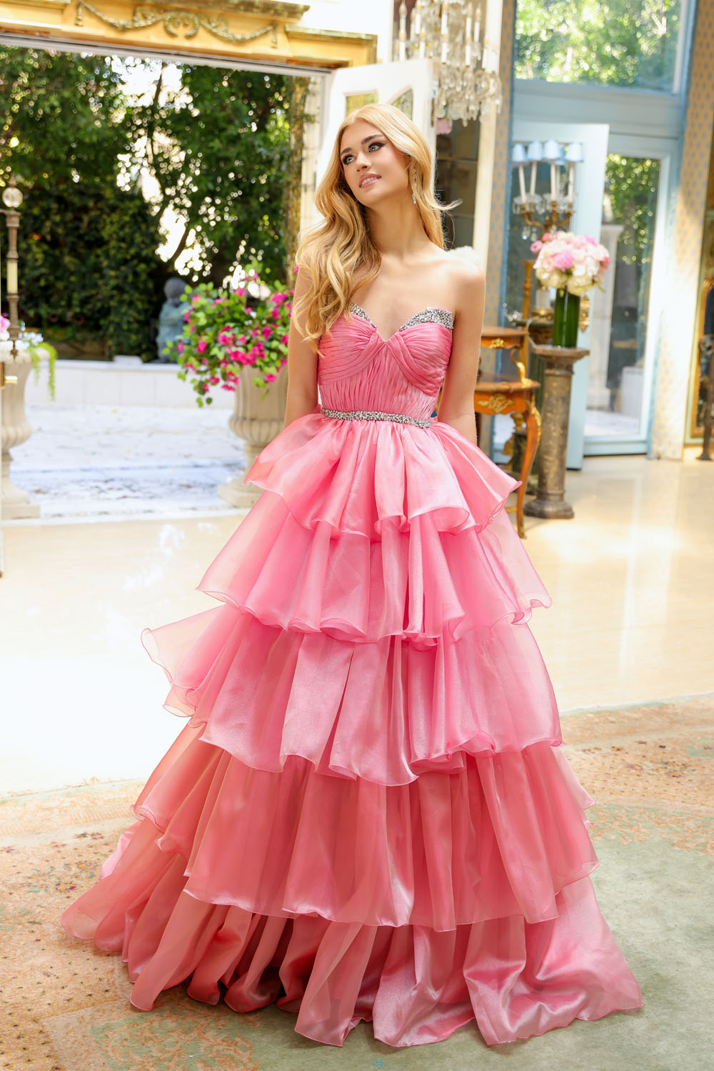 Ava Presley 29546 prom dress images. Ava Presley 29546 is available in these colors: Coral Pink, Sky Blue, Teal.