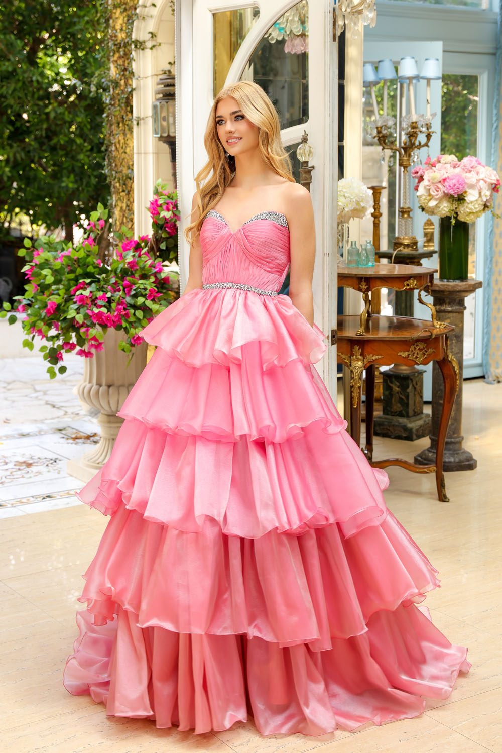 Ava Presley 29546 prom dress images. Ava Presley 29546 is available in these colors: Coral Pink, Sky Blue, Teal.