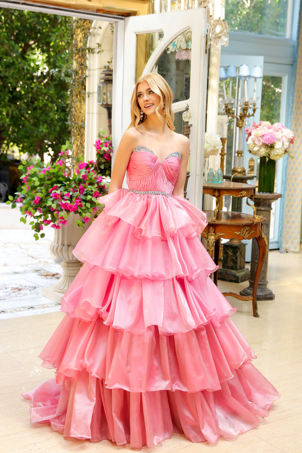 Ava Presley 29546 prom dress images. Ava Presley 29546 is available in these colors: Coral Pink, Sky Blue, Teal.