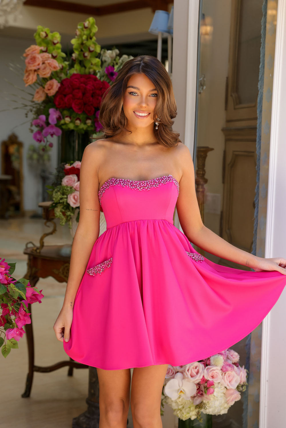 Ava Presley 29837 prom dress images. Ava Presley 29837 is available in these colors: Fuchsia, Black, Off White, Periwinkle.