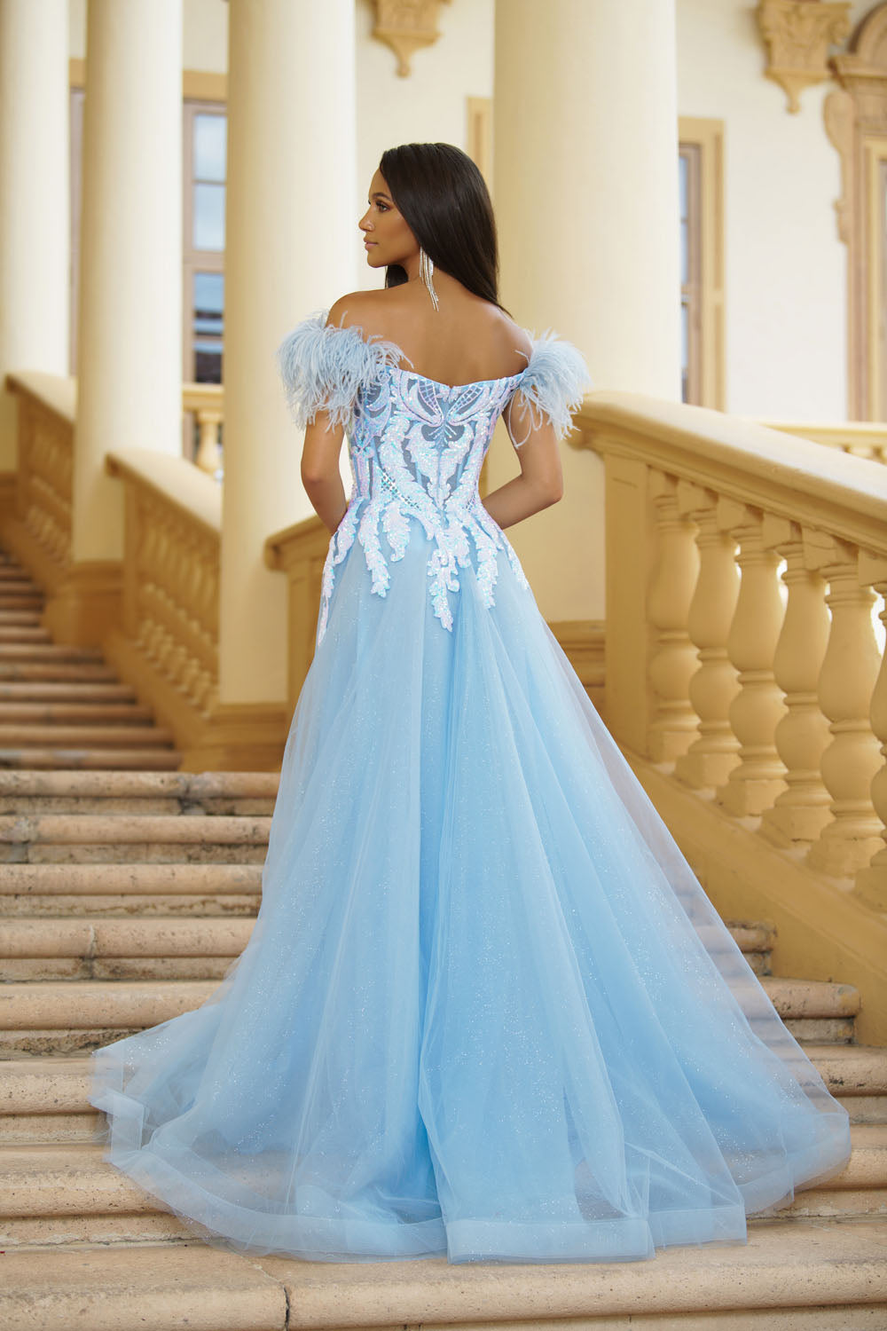 Ava Presley 39213 prom dress images. Ava Presley 39213 is available in these colors: Iridescent Lilac, Iridescent Light Blue.