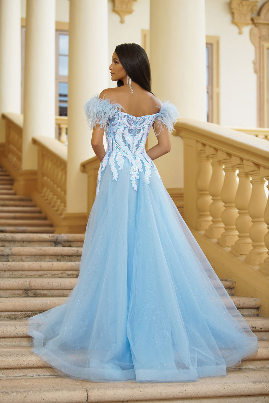 Ava Presley 39213 prom dress images.  Ava Presley 39213 is available in these colors: Iridescent Lilac, Iridescent Light Blue.