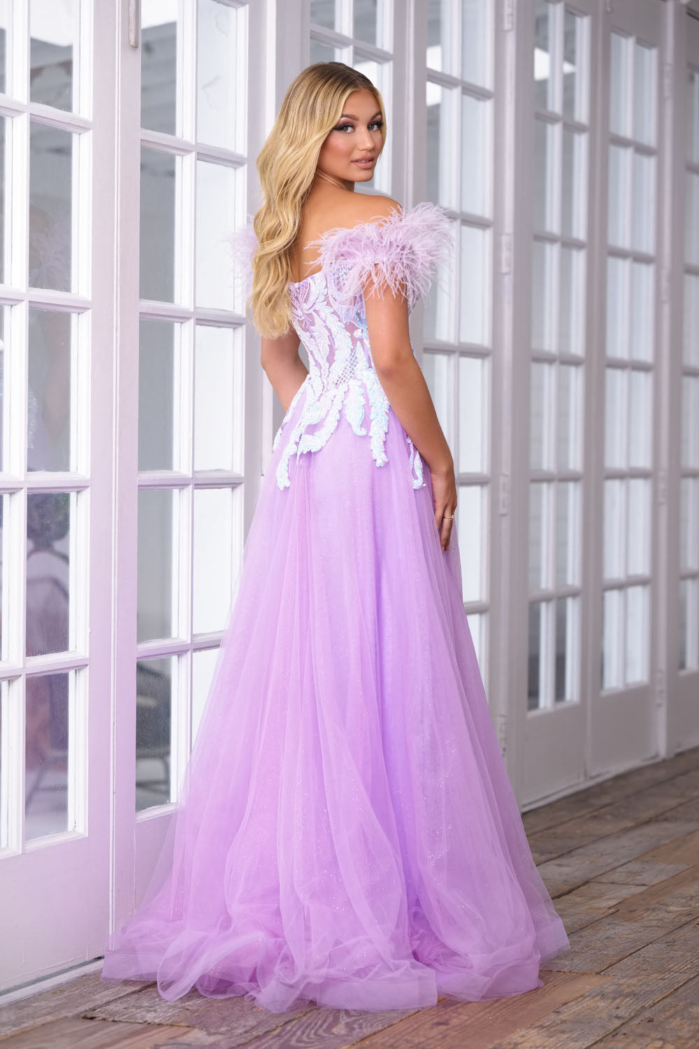 Ava Presley 39213 prom dress images. Ava Presley 39213 is available in these colors: Iridescent Lilac, Iridescent Light Blue.
