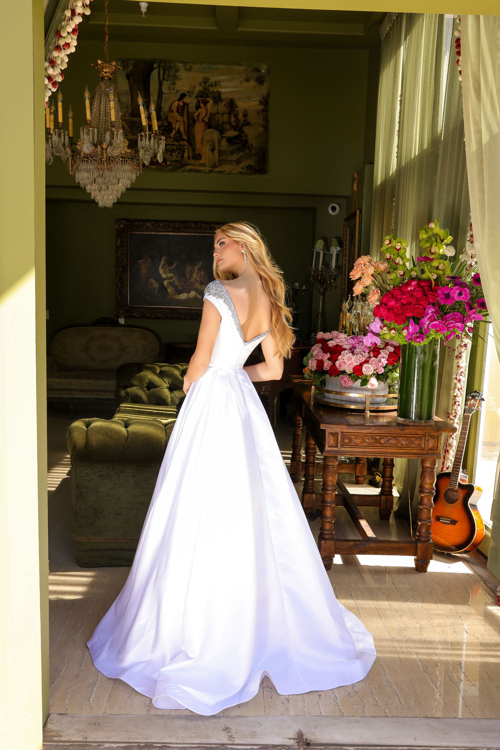 Ava Presley 39322 prom dress images. Ava Presley 39322 is available in these colors: White, Sky Blue, Orchid, Red.
