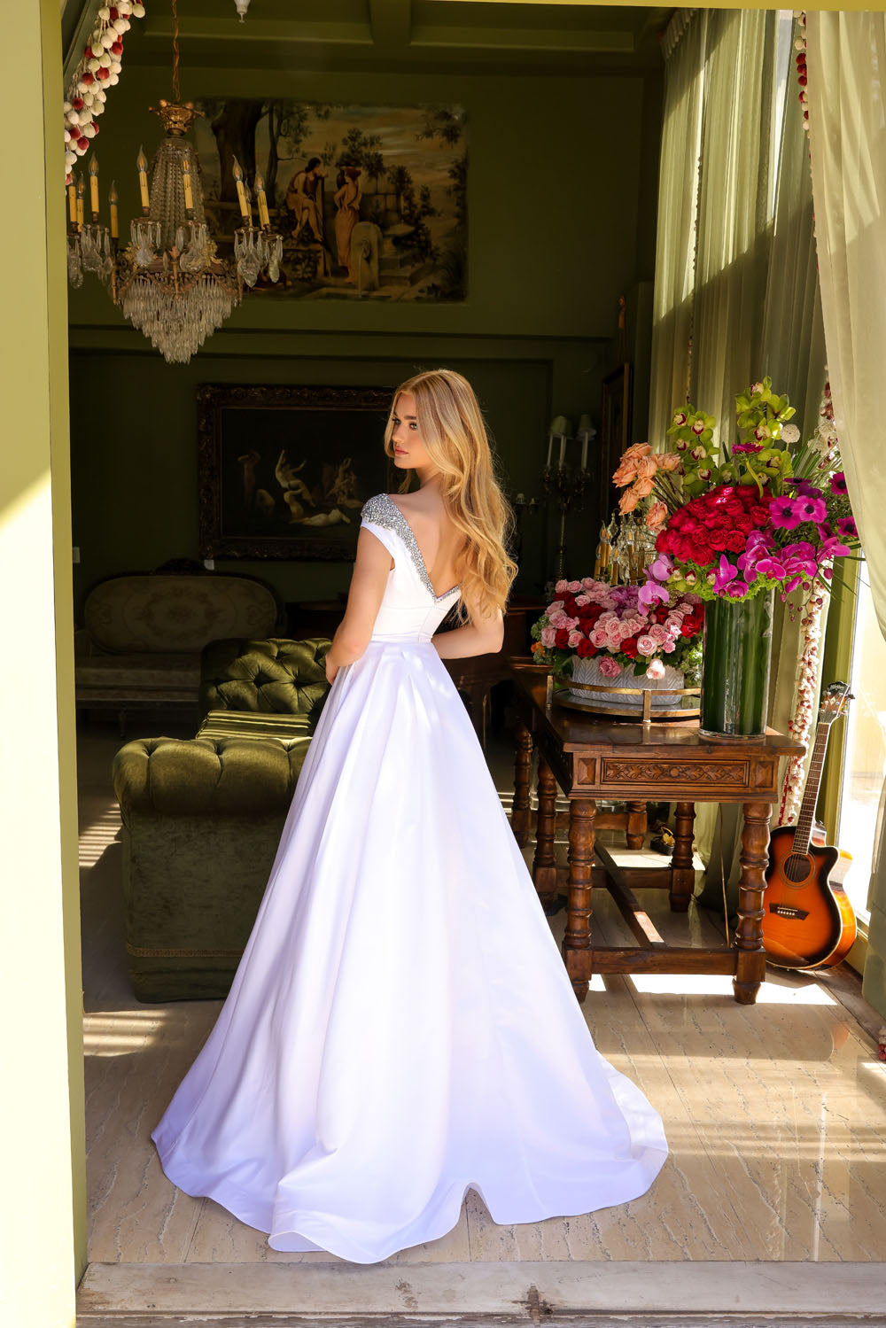 Ava Presley 39322 prom dress images. Ava Presley 39322 is available in these colors: White, Sky Blue, Orchid, Red.
