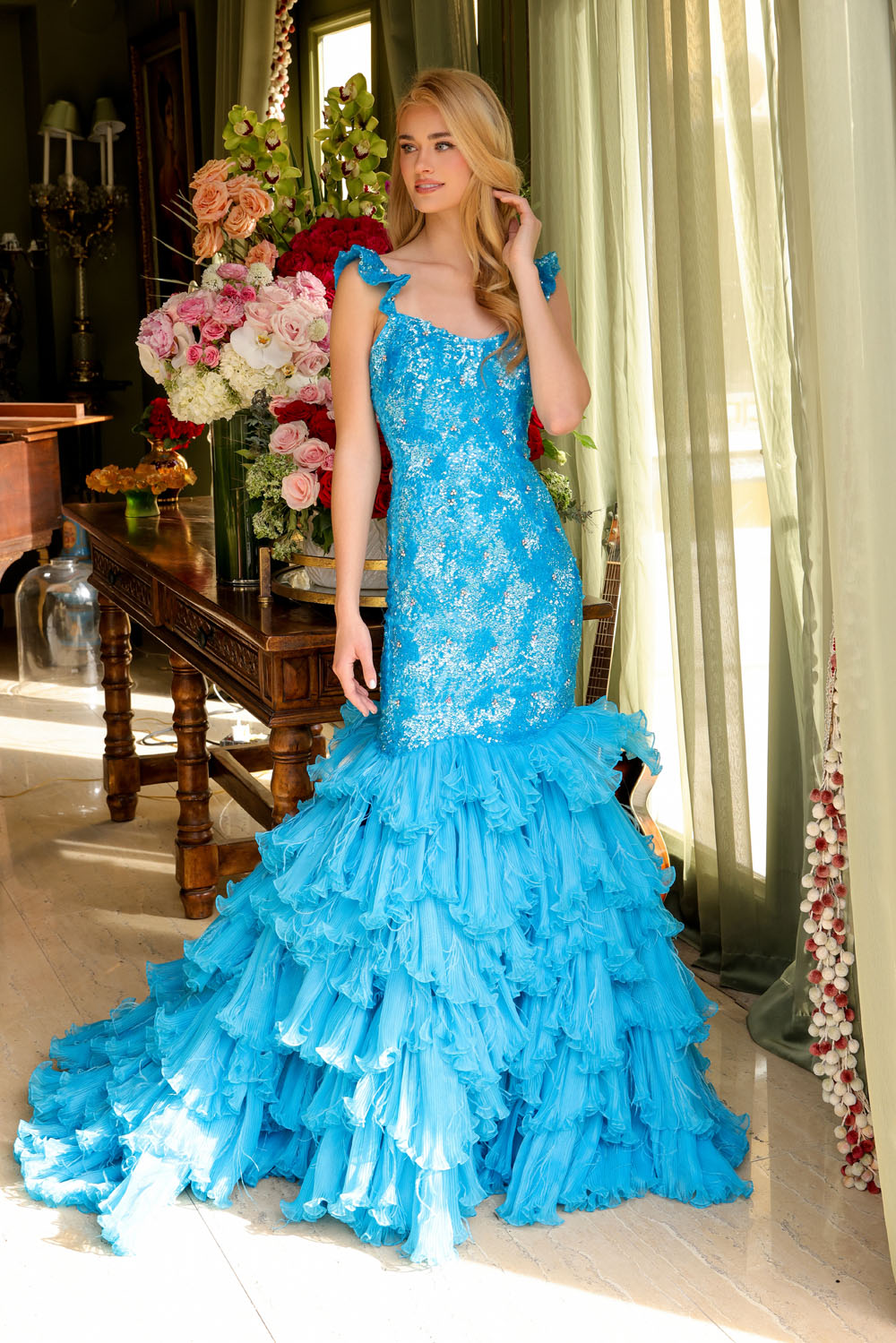 Ava Presley 39551 prom dress images. Ava Presley 39551 is available in these colors: Periwinkle, Turquoise, .